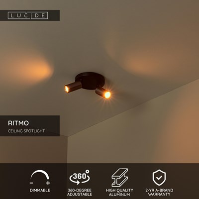 Lucide RITMO - Ceiling spotlight - Ø 15 cm - 2xGU10 (MR11) - Coffee